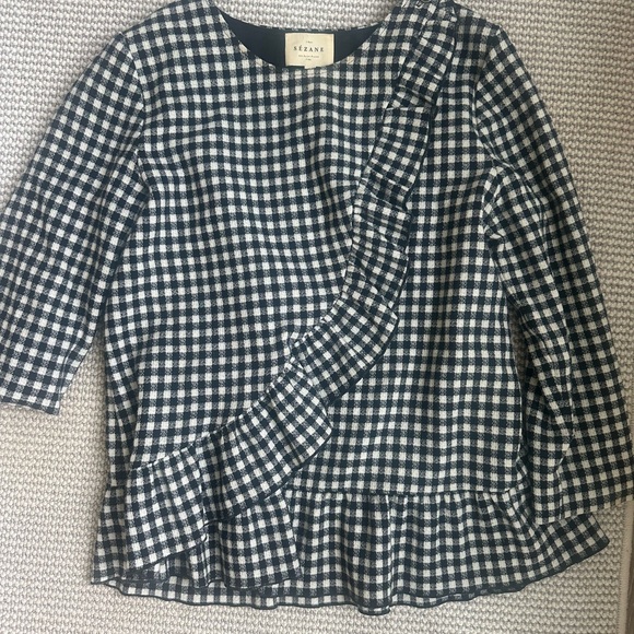 Sezane Tops - Sezane Kids Gingham Blouse - Navy and White